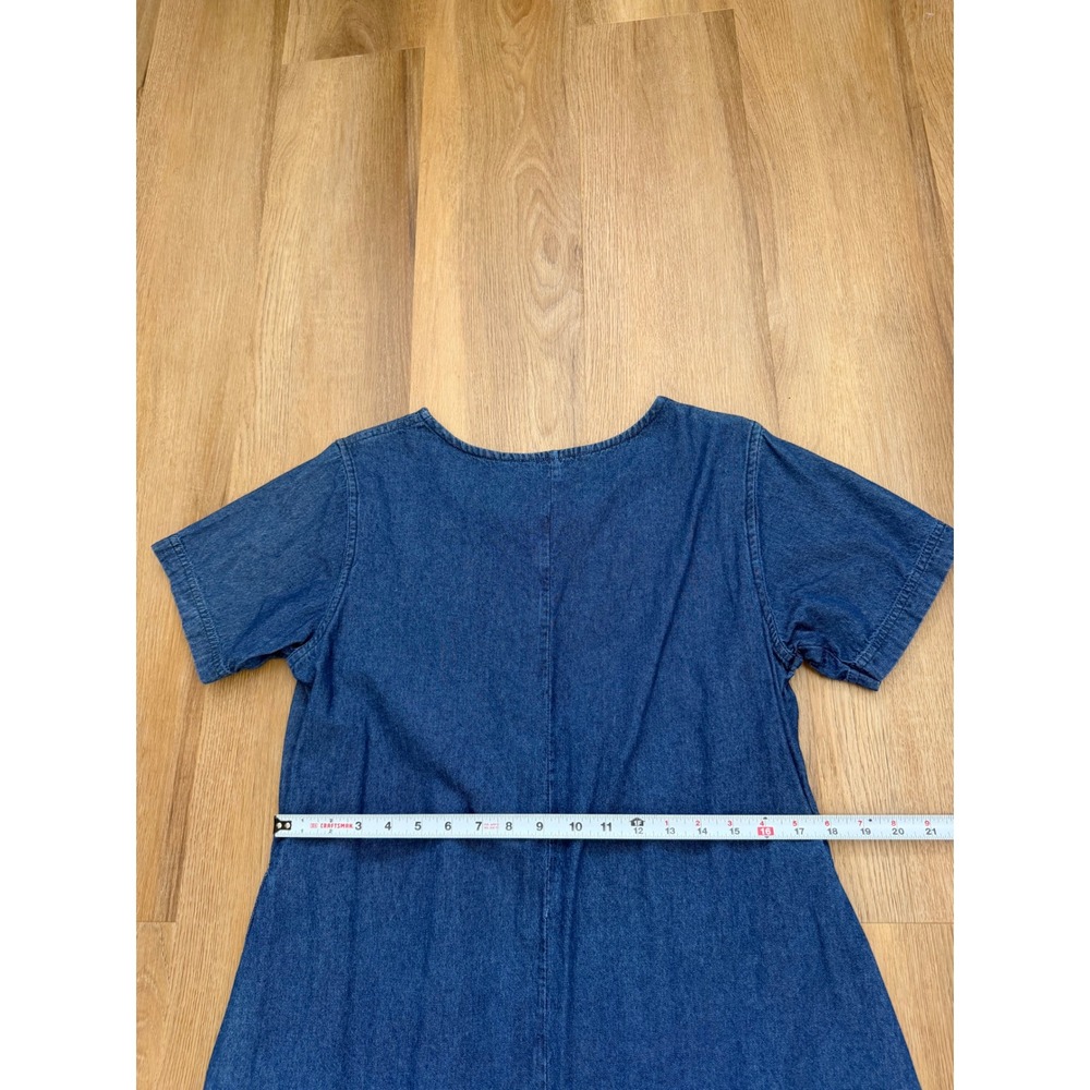 Vintage Denim Floral Embroidered Dress Small Cottage Prairie Blue Cotton Western - Picture 6 of 7